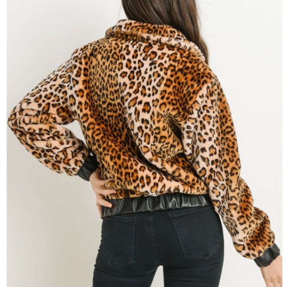 SALE !!! Leopard Teddy Faux Fur Bomber Jacket Coat - Picture 4 of 6